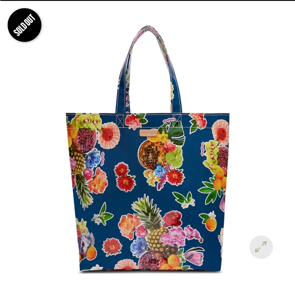 Consuela Floral/Tropical Blue Tote Bag